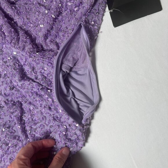 NWT Retrofete Jean Sequin Dress Lavender Purple Beaded Mini Off-Shoulder Medium - Picture 14 of 16